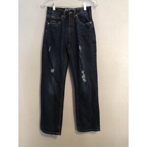 Rerun Boys Denim Jeans Size 16 Adjustable Waist Zip Up Dark Wash Distressed‎